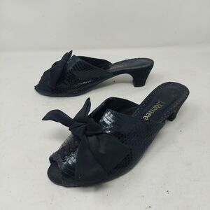 J Renee Sarika Black Bow Peep Toe Sandal Slip On Heels Y2K Going Out Size 8 M